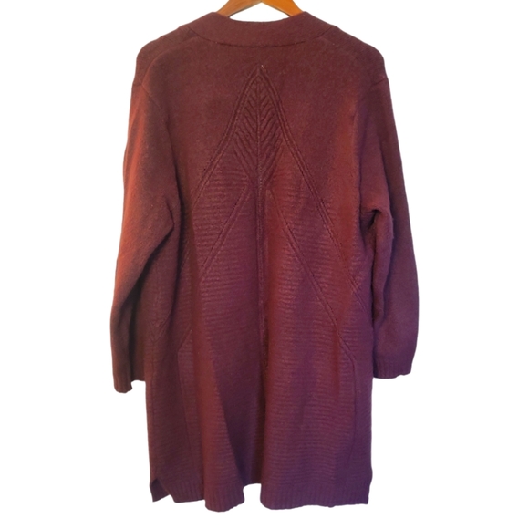 Womens plus 1X Terra & Sky plum autumn color long open front duster cardigan - Picture 3 of 11